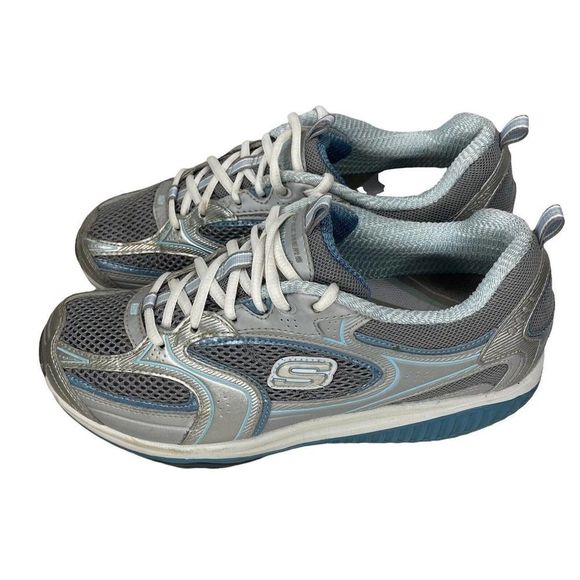 Skechers Shape Ups Women's 8.5 XF Accelerators Silver Blue White 12320 Toneing - Picture 3 of 10